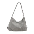 Minimalist grey pleated PU leather tote bag with adjustable straps and large capacity - Silver Without Pendant