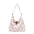 Sac bandoulière en velours côtelé blanc à motifs fraises et fermeture à cordon - Blanc