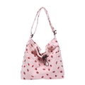 Sac bandoulière en velours côtelé rose avec motif fraises et bandoulière noire réglable - Rose