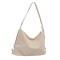 Minimalist beige hobo tote bag in lightweight nylon with zipper and shoulder strap - White Without Charm