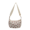 Chic beige corduroy underarm bag with red strawberry print and adjustable strap - White