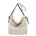 Borsa tote chic in nylon crema con tracolla in corda intrecciata e tasca frontale - Bianco