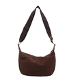 Brown corduroy dumpling bag with strawberry print and adjustable wide shoulder strap - Brown