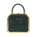 Donkergroene boxbag met marmertextuur, gouden frame en geweven handvat - Groen