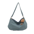Grey-blue large nylon tote bag with adjustable strap and plush monster charm - Blue with Pendant