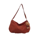 Lightweight brick red nylon crossbody tote bag with cute plush charm and fashion patch - Orange with Charm