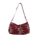 Burgundy casual canvas dumpling bag with colorful wavy stripe embroidery and crossbody strap - Red