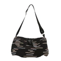 Large black shoulder bag with colorful wave stitching and adjustable strap for women - Black