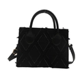 Black canvas tote bag with white contrast stitching and distressed fringe detail - Black