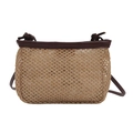 Μοντέρνα χακί πλεκτή τσάντα χιαστί με καφέ δερμάτινη επένδυση και σχέδιο με κόμπο - Καφέ