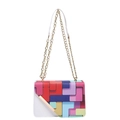 Women's crossbody bag with vibrant geometric color-blocking and golden chain strap - White