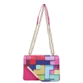 Chic small square bag with colorful geometric pattern and golden chain strap - Rose Red
