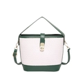 Contrast woven texture bucket bag in white crocodile pattern with green leather straps - Green
