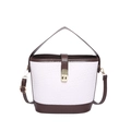 Retro color-block bucket bag with snake pattern texture and gold twist-lock closure - Brown