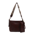 Borsa tote vintage in pelle marrone con tracolla jacquard e pochette abbinata - Marrone