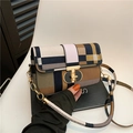 Borsa a tracolla a quadri color-block con chiusura a rotazione dorata e tracolla a catena - Patchwork Cachi a Quadretti (Stile 2)