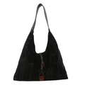 Grand sac hobo en velours noir avec breloque ambre et bandoulière cuir pour femme - Noir