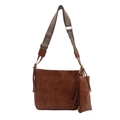 Borsa tote vintage in pelle marrone con tracolla etnica regolabile ricamata chic - Marrone Chiaro