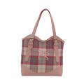 Borsa tote a quadri rosa e rossi con ricamo a fiocco e tracolla in pelle di alta qualità - Rosa