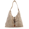 Sac fourre-tout plissé beige avec esthétique feuille de bambou et pendentif ambre - Khaki