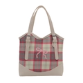 Sac fourre-tout à carreaux avec broderie nœud rose et poignées réglables crème - Blanc Cassé
