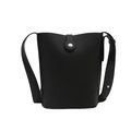 Classic black litchi leather bucket crossbody bag with silver hardware and snap closure - Black