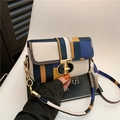 Sac bandoulière géométrique en patchwork bleu et jaune avec chaîne en métal doré - Patchwork Géométrique Bleu Jaune (Style 5)