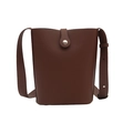 Minimalist square dark brown pebbled leather shoulder bag with silver snap closure - Brown