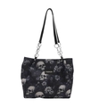 Grande borsa tote con motivo teschio e manici a catena in stile gotico moderno - 31cmx26.5cmx12cm / Blu