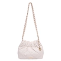 Cream white pleated crossbody bag with diamond quilting and gold chain strap - White