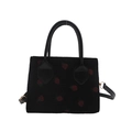 Black corduroy handbag with red strawberry prints and adjustable leather strap - Black Strawberry Print / Black