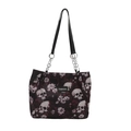 Borsa a tracolla retrò con stampa teschio e rose, spallina a catena e logo fashion - Fucsia