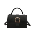 Sac à main structuré en cuir noir avec boucle fer à cheval dorée et poignée ronde - Noir