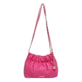 Chic rose pink quilted leather bucket bag with gold chain and drawstring closure - Rose Red