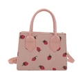 Pink corduroy crossbody bag with strawberry print and top handles for women - Pink Strawberry Print / Pink