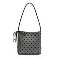 Polka dot canvas tote bag with black ribbon accents and bow patterns for women - Gray Polka Dot Bow