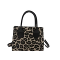 Stylish leopard print tote bag with black leather handles and adjustable shoulder strap - Leopard Khaki