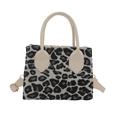 Chic black and white leopard print tote bag with cream leather handles and shoulder strap - White Leopard Print / Leopard White