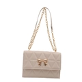 Sac à bandoulière matelassé beige à la mode avec nœud doré et chaîne élégante - Blanc Cassé