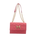 Sac à bandoulière rose matelassé avec boucle nœud dorée et bandoulière en chaîne - Rose