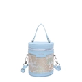 Secchiello azzurro con motivo jacquard vintage e tracolla regolabile - Blu