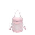 Borsa a secchiello cilindrica rosa con elegante jacquard di paesaggio e pelle - Rosa