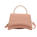 Pink faux leather handbag with pearl handle and curved base in minimalist style - Pink