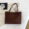 Donkerbruine PU-lederen tote bag met gouden belettering en verstelbare schouderband - Bruin