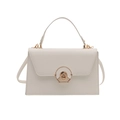 Elegant cream-white leather box bag with a golden circular swivel lock and top handle - White