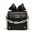 Mini black crossbody bag with oversized bow, chunky silver chain and twist lock detail - Black / Large