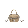 Quilted khaki mini cylindrical bag with silver butterfly clasp and chain strap - Khaki
