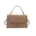 Minimalist beige box handbag in smooth faux leather with gold circular twist lock - Khaki