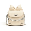 Mini beige quilted crossbody bag with large bow and elegant silver chain strap - White / Large