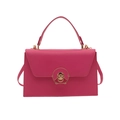 Fuchsia box-shaped handbag with golden ring-lock and adjustable shoulder strap - Rose Pink